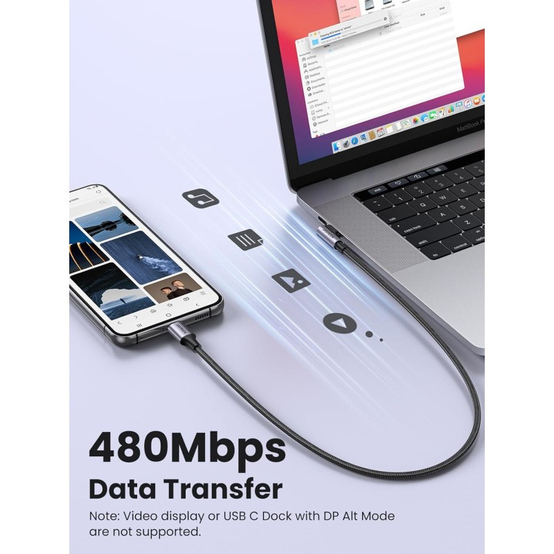 UGREEN USB-C  2.0 Male To Angled USB-C 2.0 Male 3A Data Cable(90°Angle) - US255 - 50123