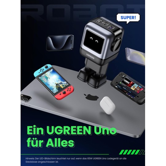 UGREEN USB-A+2*USB-C 65W Robot GaN Tech Fast Charger - CD361 - 25685B