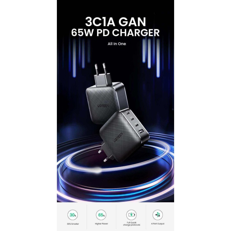 UGREEN USB-A+3*USB-C 65W  GaN Tech Fast Charger - CD224 - 70774