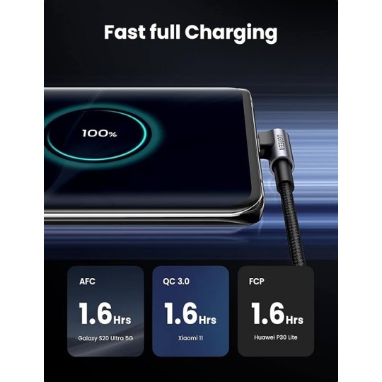 UGREEN Angled USB-C Male To USB2.0 A Male 3A Data Cable(90°Angle) Black - US284 - 50941