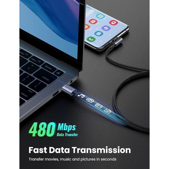 UGREEN Angled USB-C Male To USB2.0 A Male 3A Data Cable(90°Angle) Black - US284 - 50941