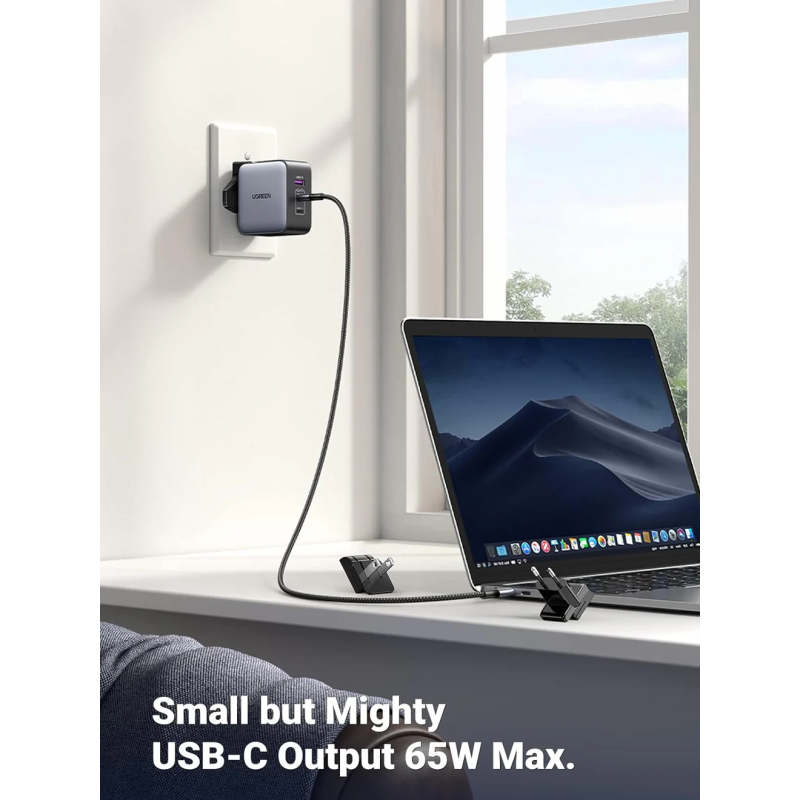 UGREEN USB-A+2*USB-C 65W GaN Tech Worldwide Travel Fast Charger Interchangeable UK/US/EU Plugs - CD296 - 90409