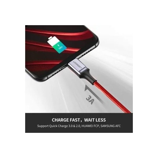 UGREEN USB-C Male To USB 2.0 A  Male 6A Data Cable  For Huawei Supercharge Red 1M - US505 - 20527
