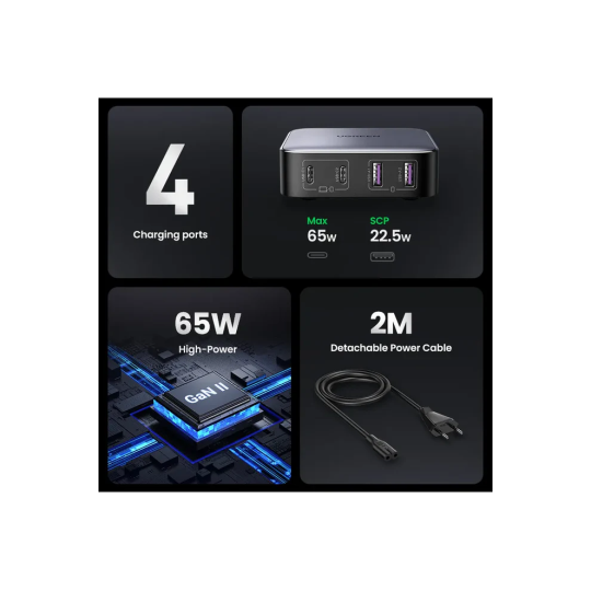 UGREEN 2*USB-A+2*USB-C 65W Desktop Fast Charger EU Black - CD327 - 90747