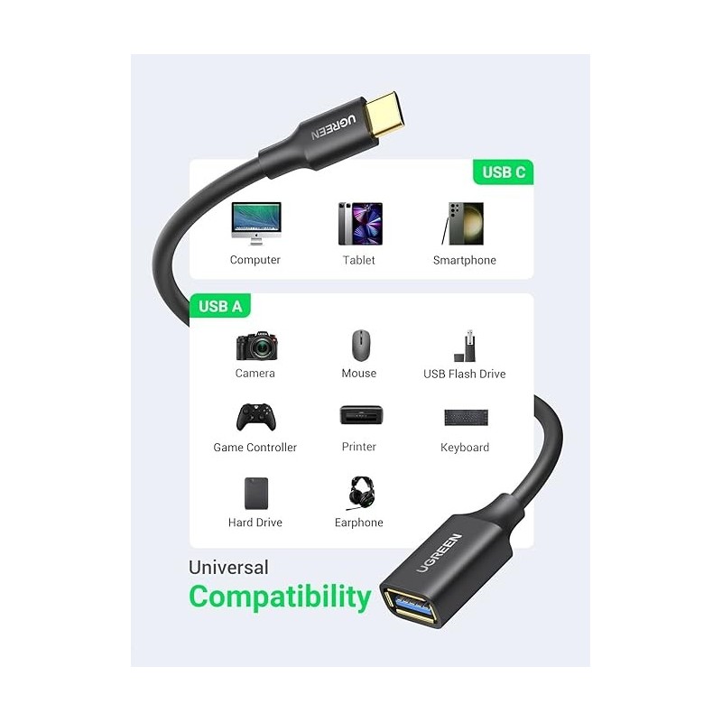UGREEN USB-C Male To USB 3.0 A Female OTG Cable Black 15CM - US154 - 30701