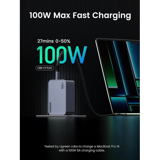 UGREEN USB-A+2*USB-C 100W  GaN Tech Fast Charger - X757 - 25874