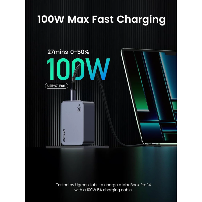UGREEN USB-A+2*USB-C 100W  GaN Tech Fast Charger - X757 - 25874