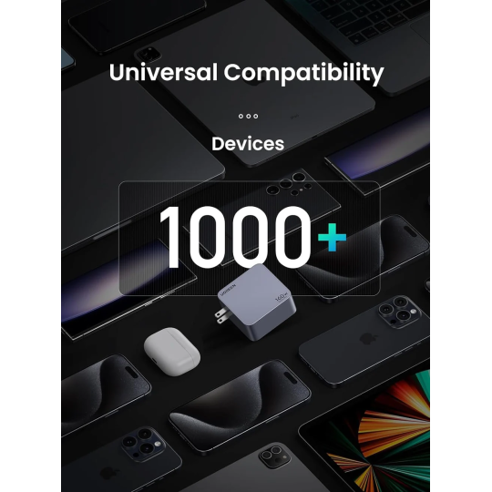 UGREEN USB-A+3*USB-C 160W  GaN Tech Fast Charger EU Grey（ folding foot）+ 1M  100W cable - X763 - 25877