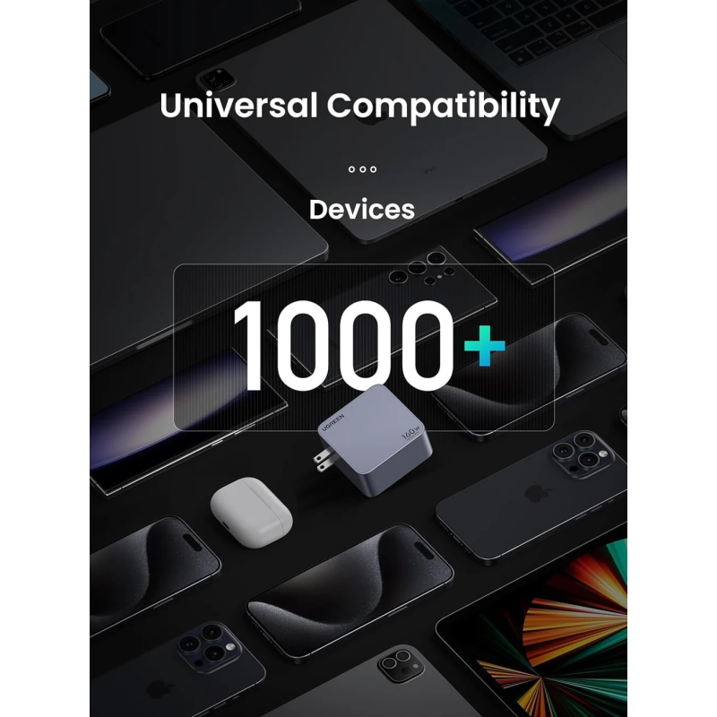 UGREEN USB-A+3*USB-C 160W  GaN Tech Fast Charger EU Grey（ folding foot）+ 1M  100W cable - X763 - 25877