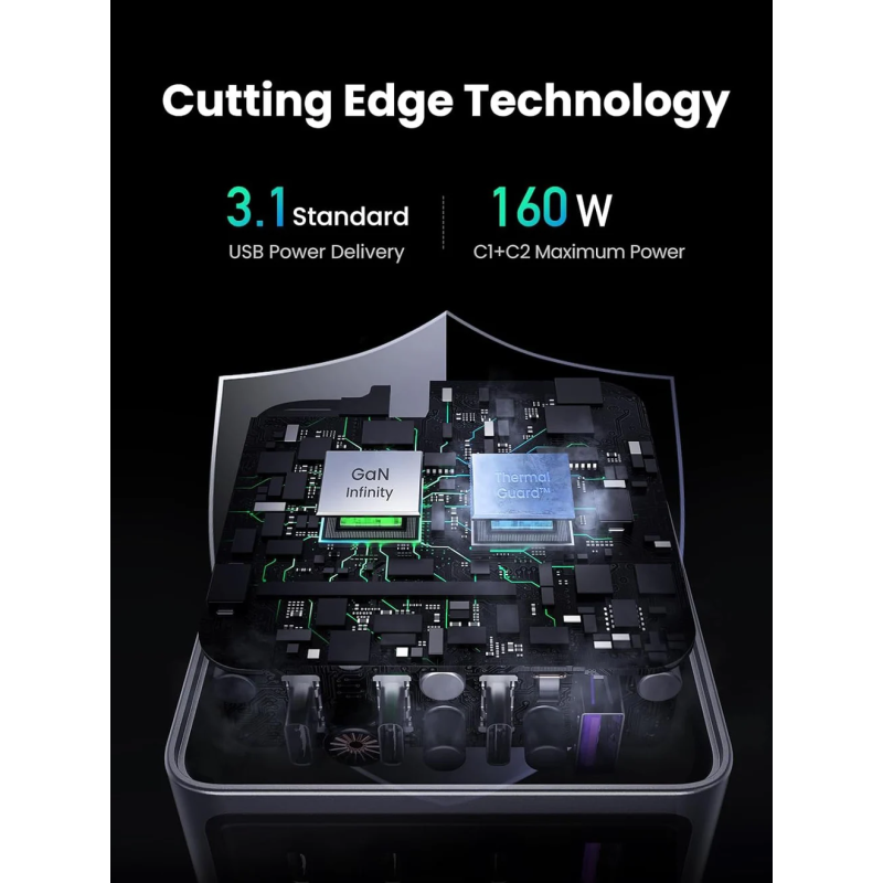 UGREEN USB-A+3*USB-C 160W  GaN Tech Fast Charger EU Grey（ folding foot）+ 1M  100W cable - X763 - 25877