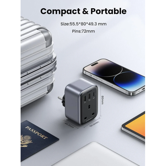 UGREEN Outlet Extender Converter(1 AC Outlets +  30W 2A1C) EU Socket and UK Plug - CD314 - 15261