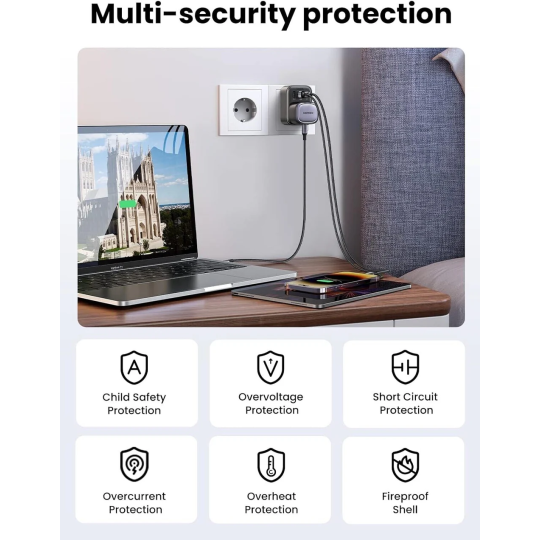 UGREEN Outlet Extender Converter(1 AC Outlets +  30W 2A1C) EU Socket and UK Plug - CD314 - 15261