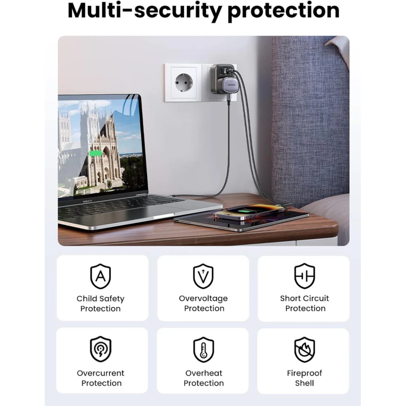 UGREEN Outlet Extender Converter(1 AC Outlets +  30W 2A1C) EU Socket and UK Plug - CD314 - 15261