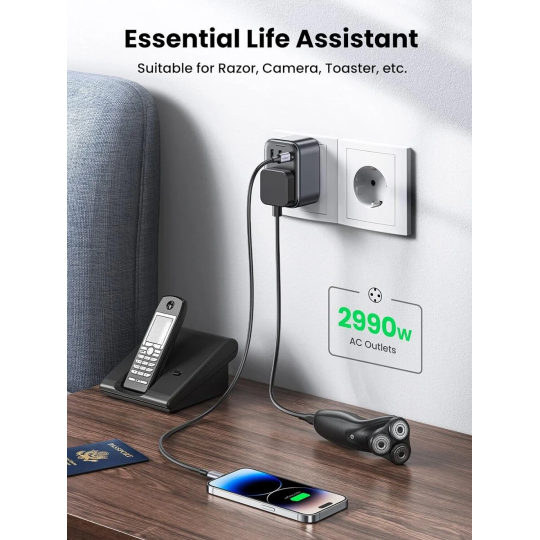 UGREEN Outlet Extender Converter(1 AC Outlets +  30W 2A1C) EU Socket and UK Plug - CD314 - 15261