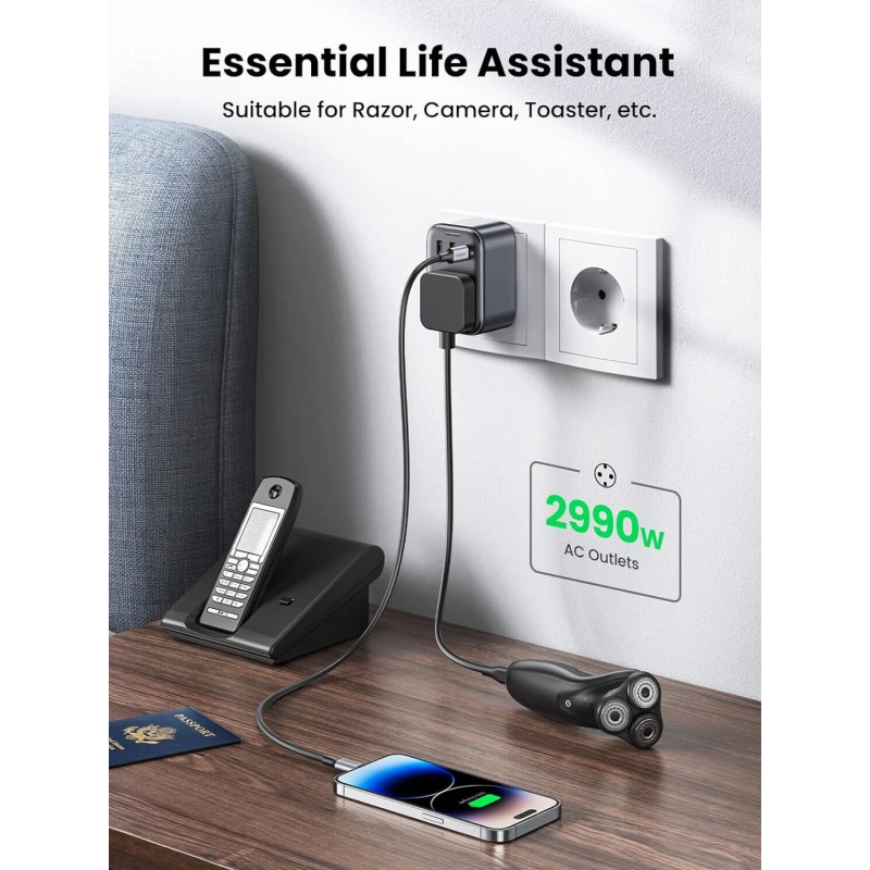 UGREEN Outlet Extender Converter(1 AC Outlets +  30W 2A1C) EU Socket and UK Plug - CD314 - 15261