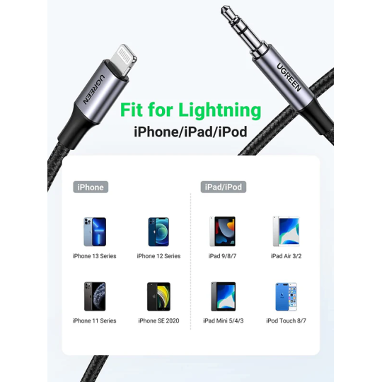 UGREEN Lightning To 3.5mm Male Adapter Cable 1M Grey - US315 - 70509