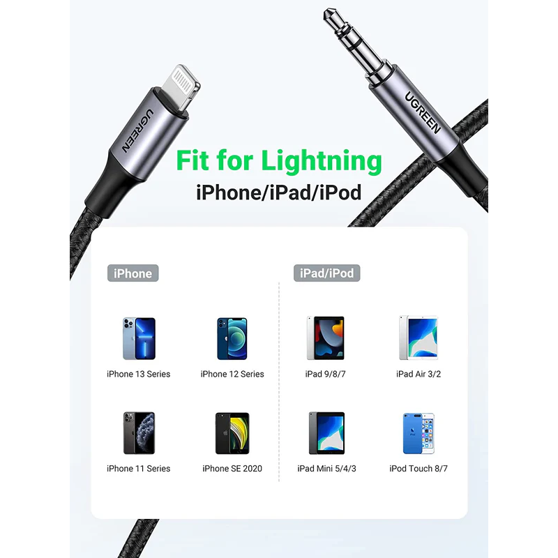 UGREEN Lightning To 3.5mm Male Adapter Cable 1M Grey - US315 - 70509