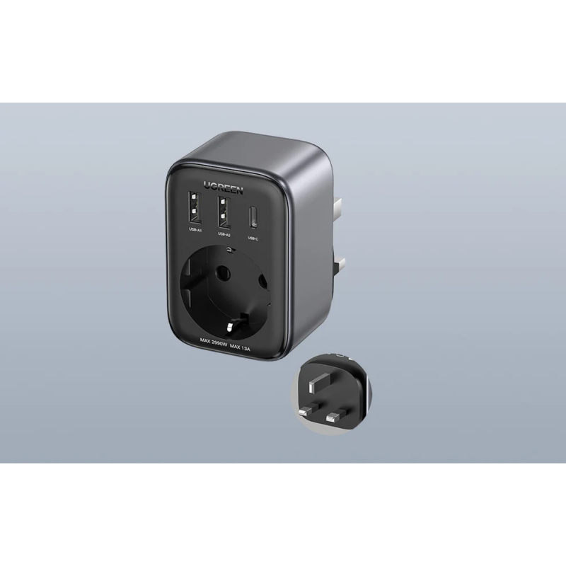 UGREEN Outlet Extender Converter(1 AC Outlets +  30W 2A1C) UK Socket and EU Plug - CD314 - 15290