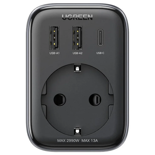 UGREEN Outlet Extender Converter(1 AC Outlets +  30W 2A1C) UK Socket and EU Plug - CD314 - 15290