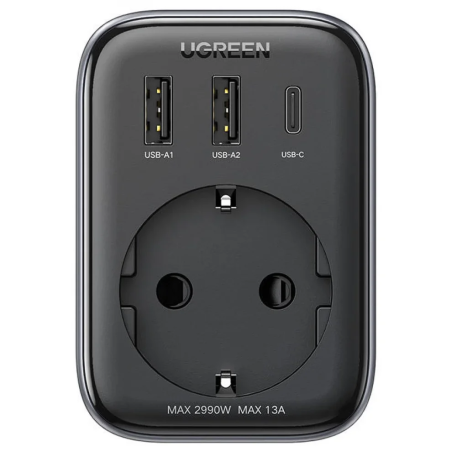 UGREEN Outlet Extender Converter(1 AC Outlets +  30W 2A1C) UK Socket and EU Plug - CD314 - 15290
