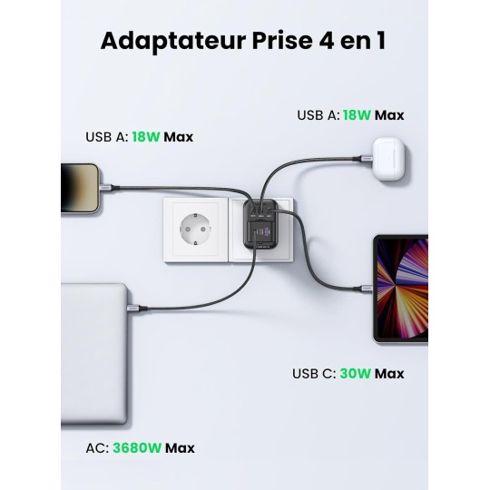 UGREEN Outlet Extender(1 AC outlets +  30W 2A1C) - CD314 - 90613