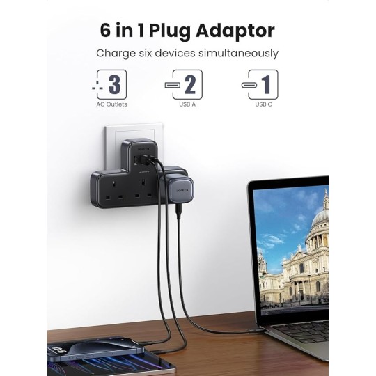 UGREEN DigiNest Power Strip(3 AC Outlets + 30W 2A1C) UK - S530 - 15360