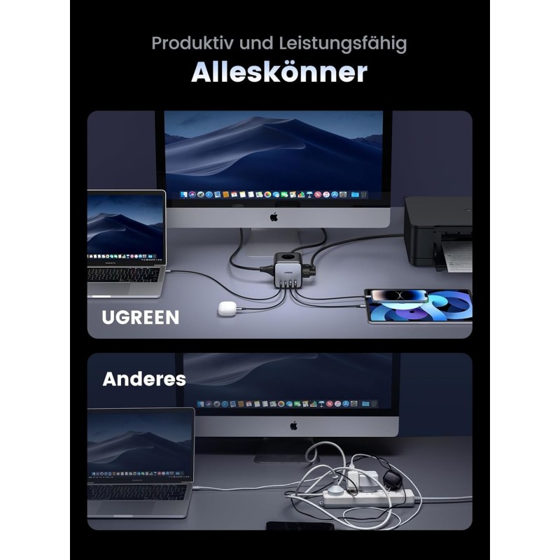 UGREEN DigiNest Cube Power Strip (3 AC Outlets +  65W 2A2C) EU Black - CD268 - 60113