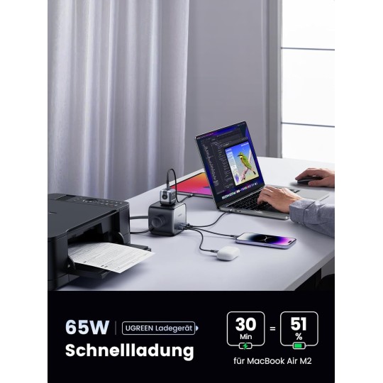 UGREEN DigiNest Cube Power Strip (3 AC Outlets +  65W 2A2C) EU Black - CD268 - 60113