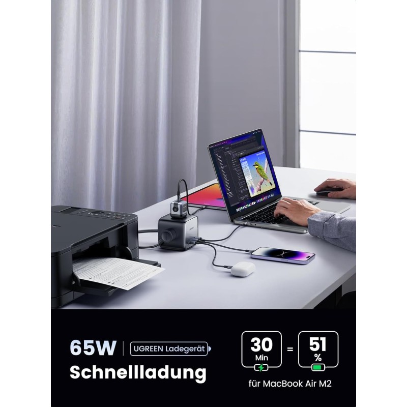 UGREEN DigiNest Cube Power Strip (3 AC Outlets +  65W 2A2C) EU Black - CD268 - 60113