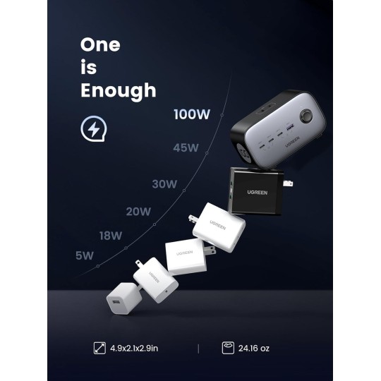 UGREEN DigiNest Pro Power Strip(2 AC Outlets +  100W  3C1A) EU - CD270 - 60167