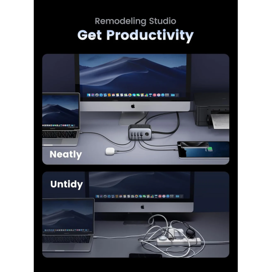 UGREEN DigiNest Pro Power Strip(2 AC Outlets +  100W  3C1A) UK - CD270 - 60168