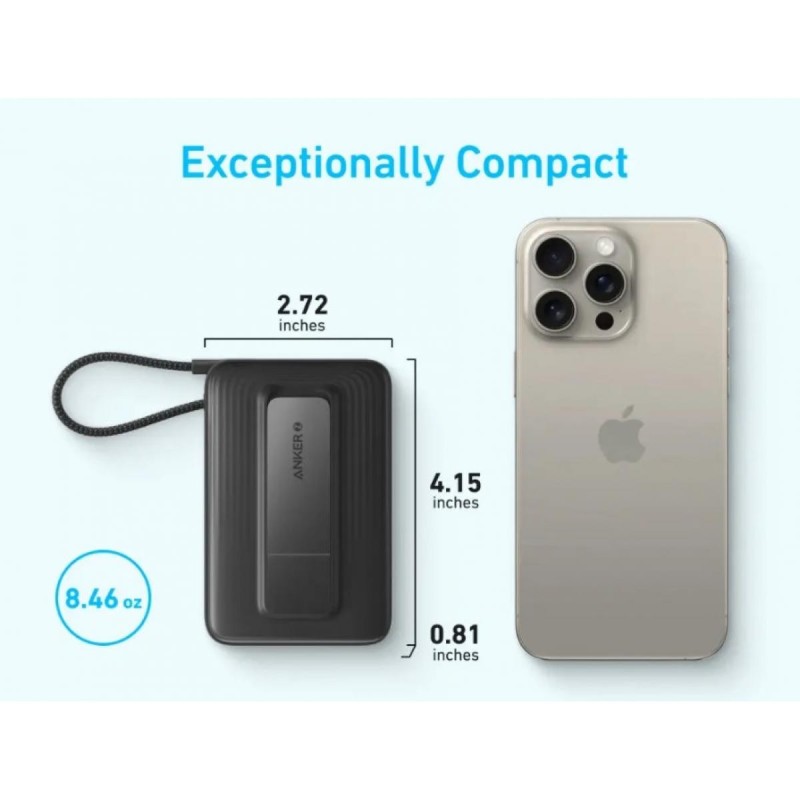 Anker Power Bank (10K, Magnetic, Built-In USB-C Cable)-Blue - A1685H31