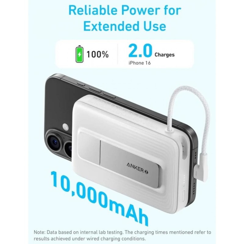 Anker Power Bank (10K, Magnetic, Built-In USB-C Cable)-Blue - A1685H31