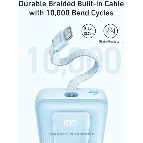 Anker Power Bank (10K,30W, Built-In USB-C Cable)Zolo Blue - A1688H11