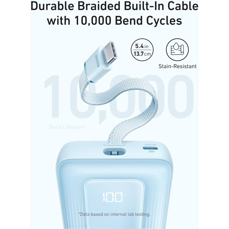 Anker Power Bank (10K,30W, Built-In USB-C Cable)Zolo Blue - A1688H11