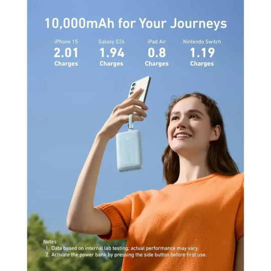 Anker Power Bank (10K,30W, Built-In USB-C+Lightning Cable) - A1680H11