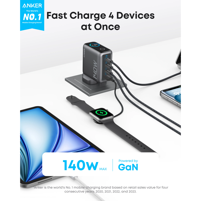 Anker Charger (140W, 4-Port, PD 3.1) with USB-C Cable - B2697G41