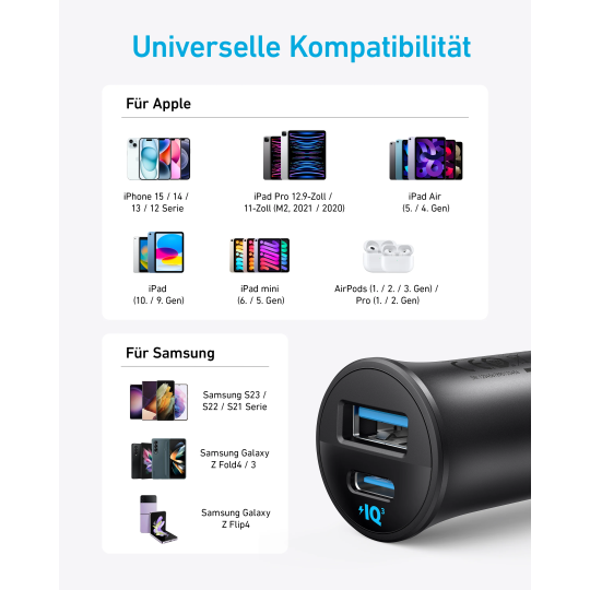 Anker Car Charger (30W, 2 Ports) Black - A2741H11