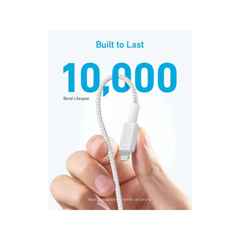 Anker 322 USB-C to  Lightning Cable (10ft Braided) White - A81B7H11