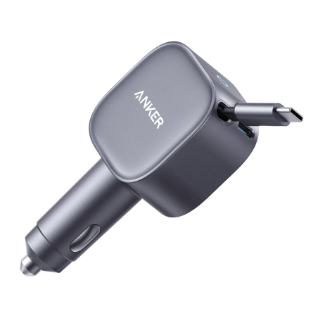 Anker Nano Car Charger (75W, USB-C Port, Built-In Retractable USB-C Cable) Gray - A2738HA1