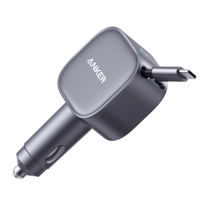 Anker Nano Car Charger (75W, USB-C Port, Built-In Retractable USB-C Cable) Gray - A2738HA1