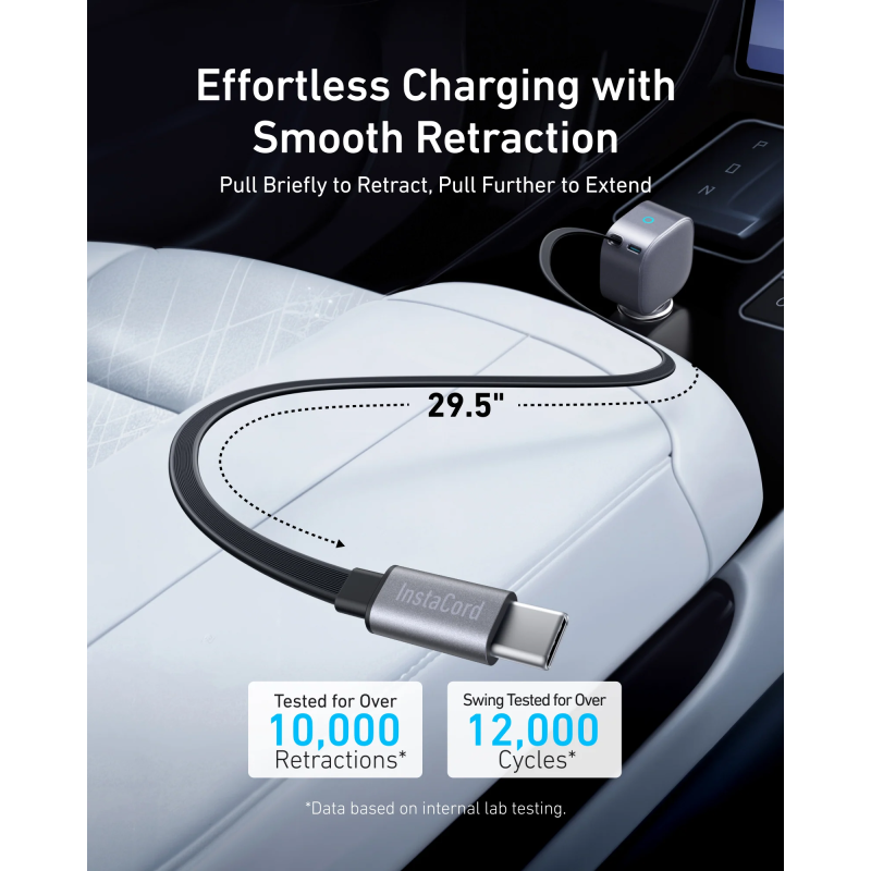 Anker Nano Car Charger (75W, USB-C Port, Built-In Retractable USB-C Cable) Gray - A2738HA1
