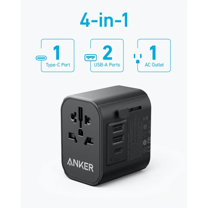 Anker PowerExtend USB-C Travel Adapter 30W B2B - SA/KW/AE/SG/MY/HK Black Iteration 1 - A9212K11