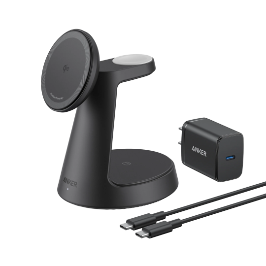 Anker MagGo Wireless Charging Station (3-in-1, Dock Stand) cable and charger bundle (G)- Europe (excluded UK plug) - B25M4G11