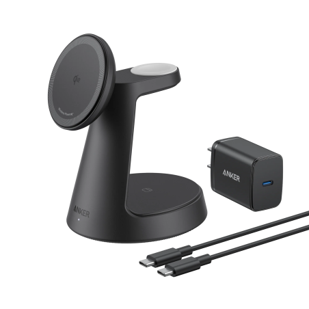 Anker MagGo Wireless Charging Station (3-in-1, Dock Stand) cable and charger bundle (G)- Europe (excluded UK plug) - B25M4G11