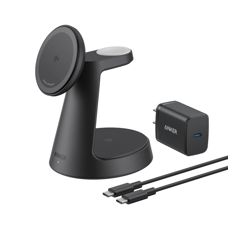 Anker MagGo Wireless Charging Station (3-in-1, Dock Stand) cable and charger bundle (G)- Europe (excluded UK plug) - B25M4G11