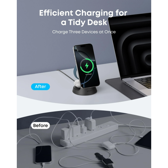Anker MagGo Wireless Charging Station (3-in-1, Dock Stand) cable and charger bundle (G)- Europe (excluded UK plug) - B25M4G11