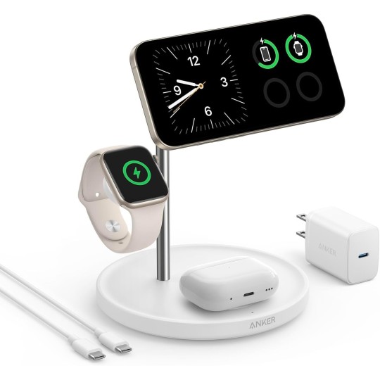 Anker MagGo Wireless Charging Station (15W, 3-in-1 Stand) Cable and Charger Bundle - B25M3311ff