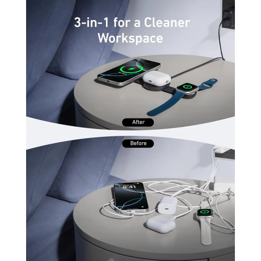 Anker MagGo MagSafe Compatible 3-in-1 Charger, Qi2 Certified 15W Fast Charger - B25M8H11