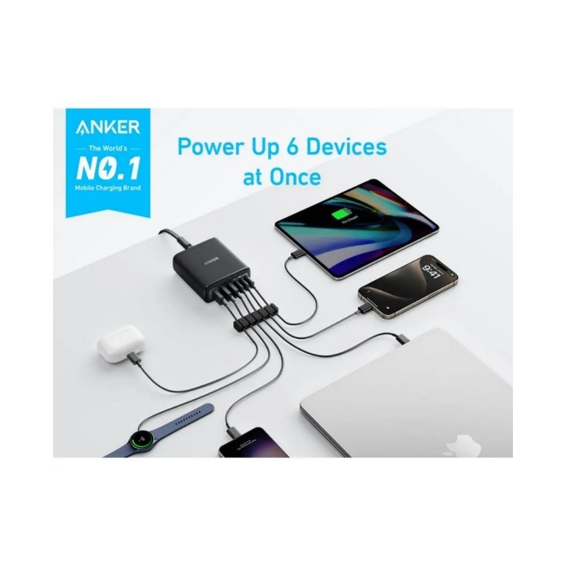 Anker Charger (112W, 6 Ports, GaN) Black - A2154K11